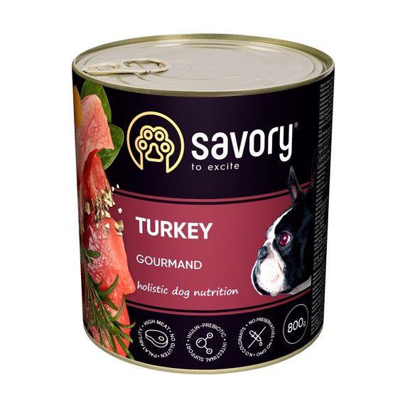 Корм вологий Savory Dog Gourmand Turkey паштет для дорослих собак усіх порід з індичкою 800 г