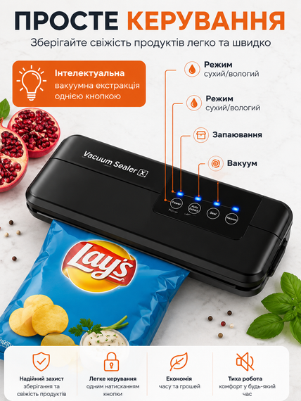 Вакууматор для їжі Vacuum Sealer X GY-F973 / Вакуумний пакувальник 110W 60 кПа + пакети | Зображення 3