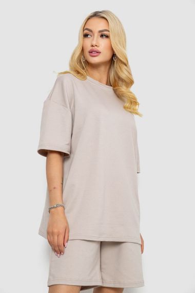 Женский летний костюм оверсайз шорты и футболка цвет бежевый размер S/M 241R5004 | Зображення 2