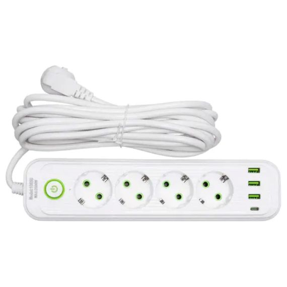 Мережевий фільтр-подовжувач 5 розеток 3xUSB-A 1xUSB-C 5м білий HP-5-39 | Зображення 1