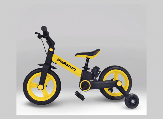 Детский велосипед-биговел 2в1 PUSH SPORT M10 | Ручной тормоз, страховочные колеса и регулируемое сиденье Желтый | Зображення 8