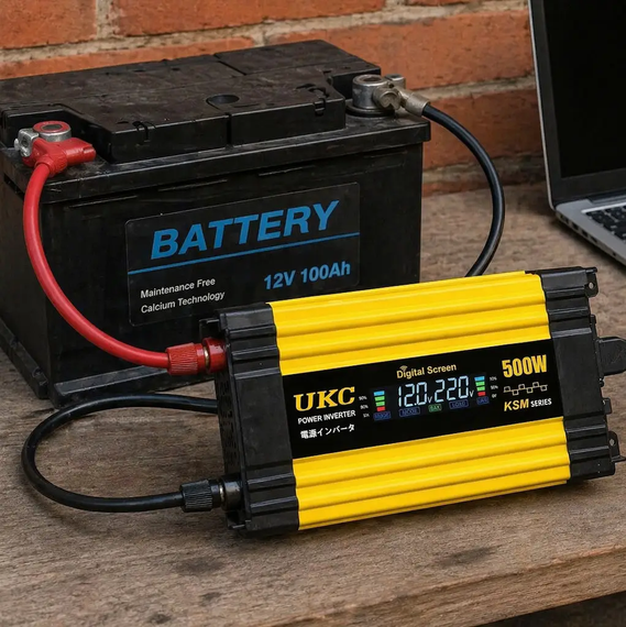 Автомобильный инвертор Желтый / Преобразователь напряжения с 12-220V, 500Вт, 2хUSB | Зображення 2