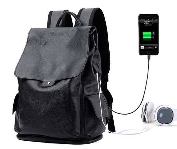 Рюкзак чоловічий шкіряний міський чорний з портом USB | Зображення 6