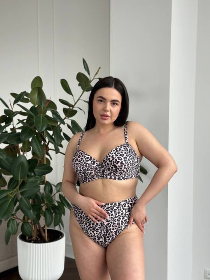 Жіночий роздільний леопардовий купальник  PLUS SIZE з поролоновою чашкою | Зображення 7