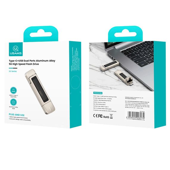 Флеш-накопичувач Usams US-ZB276 2in1 USB 3.2 + Type-C GEN1 Dual Ports Aluminum Alloy 5G – 512GB Silver | Зображення 5