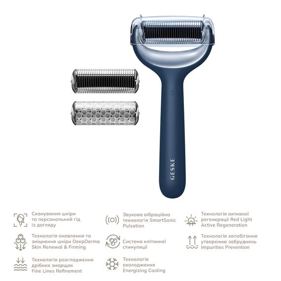 Электронный роллер для лица и тела с микроиглами GESKE MicroNeedle Face&Body Roller 8в1 gray, Синий | Зображення 1