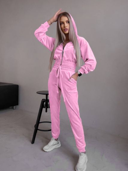 Женский спортивный велюровый костюм с укороченной кофтой LM10364 цвет розовый, размер 42/44