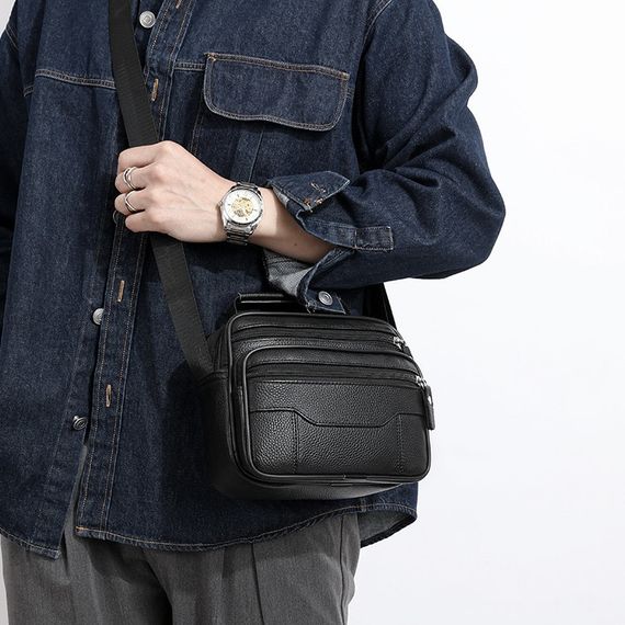 Чоловіча сумка-барсетка з ручкою шкіряна з ременем через плече чорна BEXHILL BX-14440B | Зображення 7