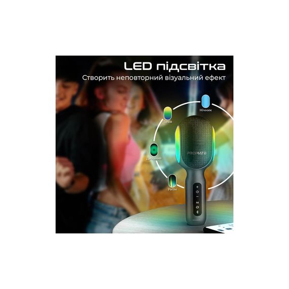 Мікрофон Promate VocalMic Bluetooth 2 x AUX LED Black (vocalmic.black) | Зображення 8