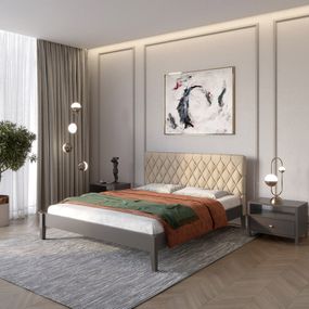 Односпальне дерев&#039;яне ліжко Mebigrand Венеція ДК Графітовий (RAL9011)/Аляска 23 (Бежевий) 70х200 см (MBG-5746)