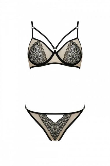 Комплект Passion LORINA SET, S/M, beige, бюстгальтер та трусики | Зображення 2