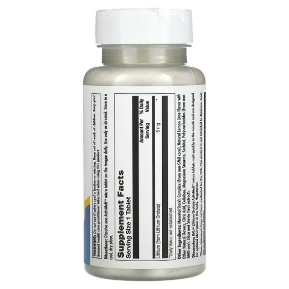 Оротат літію, Lithium Orotate, KAL, 5 мг, зі смаком лимона та лайма, 90 вегетаріанських мікро-таблеток | Зображення 1