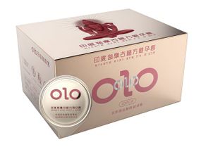 Ароматизовані ультратонкі текстуровані презервативи з гіалуроновою кислотою і пролонгуючим ефектом OLO - GOLD Indian God, 10 шт.