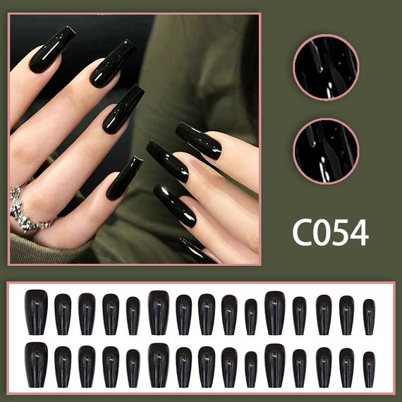 Накладні нігті з клеєм C054 Чорний 24 шт (A9694) | Зображення 2