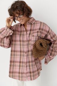 Картата сорочка із коміром на кнопках - пудра цвет, ONE SIZE (є розміри)