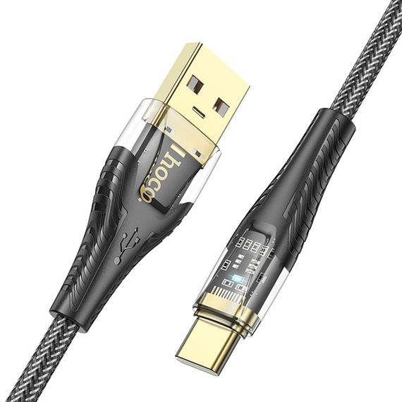Дата кабель Hoco U121 Gold standart Transparent Discovery Edition USB to Type-C (1.2m) Black | Зображення 1