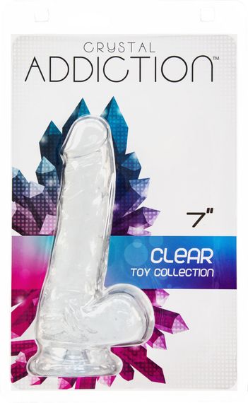 Прозорий фалоімітатор на присосці ADDICTION — Clear Dildo with Balls 7″, віброкуля в подарунок | Зображення 3