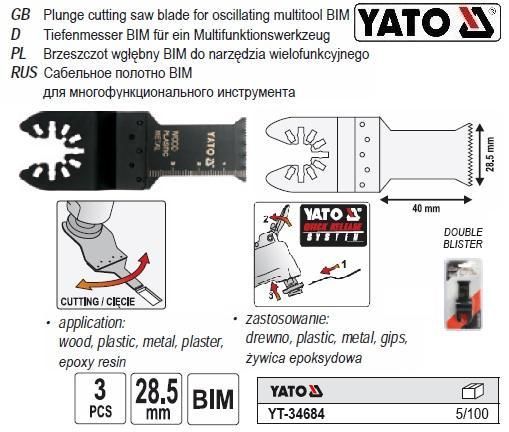 Набір пила насадка BIM для реноватора 40 х 28,5 3 штуки YATO-34684