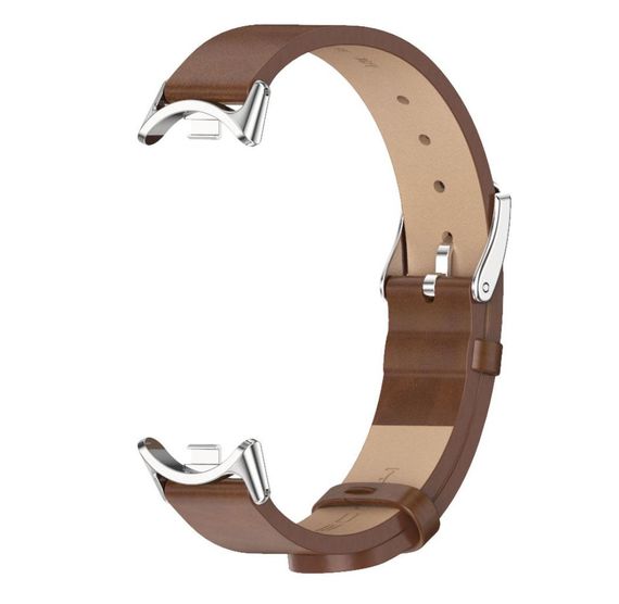 Шкіряний ремінець Mijobs для фітнес браслета Xiaomi Mi Smart Band 8 - Brown&Silver | Зображення 1