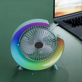 Вентилятор настольный поворотный с LED подсветкой аккумуляторный Зеленый