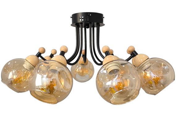 Минималистическая люстра в детскую BR-272S/8 E27 BK+WOOD