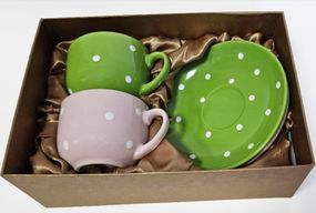 Чайний подарунковий набір "Білий горох" 2 чашки 250мл із блюдцями