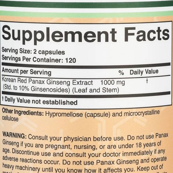 Комплекс для профілактики нервової системи Double Wood Korean Panax Ginseng 1000 mg (2 caps per serving) 240 Caps | Зображення 1