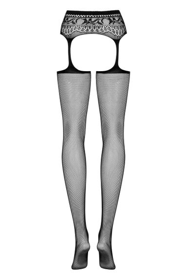 Сетчатые чулки-стокинги Obsessive Garter stockings S307 Черные XL/2XL | Зображення 3