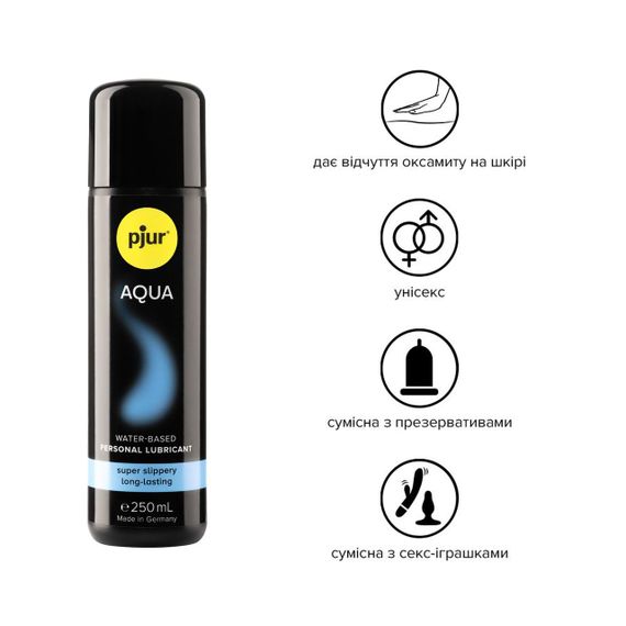 Лубрикант на водній основі pjur Aqua 250 мл, ефект оксамитової шкіри без прилипання | Зображення 1