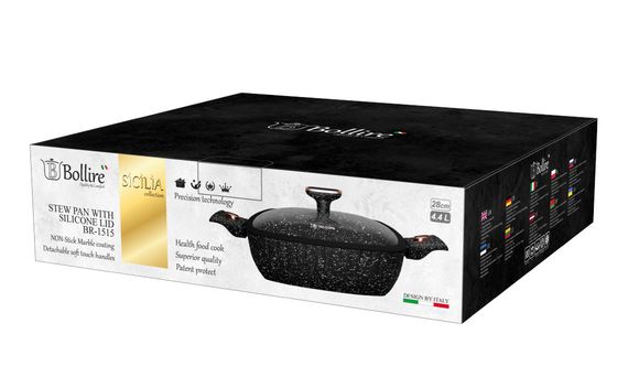 Сотейник антипригарный с крышкой Sicilia Bollire 28х28см 4.4л ручка, многослойное покрытие | Зображення 3