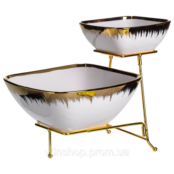 Фруктовниця на 2 яруси фуршетна стійка для закусок 31×23×25 (см) цукерниця Біла з золотом 2558-1 | Зображення 4
