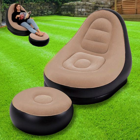 Надувное кресло с пуфом для отдыха AIR SOFA велюровое IH-50 | Зображення 6