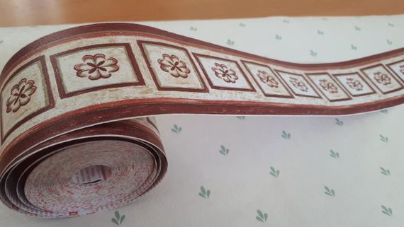 Пленка самоклеющаяся бордюрная 5,3х1000cm водостойкая бордовый узор | Зображення 2