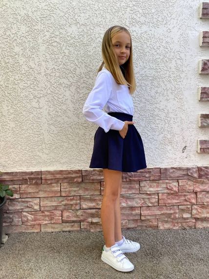 Дитяча шкільна спідниця-шорти на дівчинку колір темно-синій розмір 140, SBR132 | Зображення 4