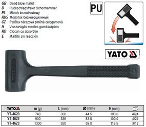 Молоток безінерційний безінерційний Ø=44,5 мм m=740 г l=300 мм YATO-4620