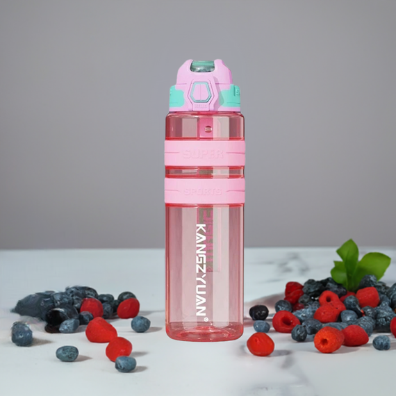 Спортивная бутылка KANGZYUAN 1000 мл (1 л) - Розовая Tritan BPA-free, ударопрочная эко-бутылка с трубочкой и ремешком | Зображення 8