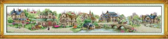 Набір для вишивання за нанесеною на канву схемою  "European town".AIDA 14CT printed , 174*36 см