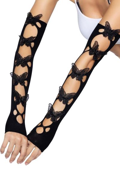 Мітенки Leg Avenue Butterfly applique arm warmers Black, метелики | Зображення 1