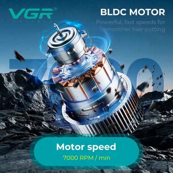 Аккумуляторная машинка для стрижки VGR V-662 GREEN, 7000 RPM, 6 насадок, LED дисплей | Зображення 4