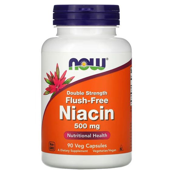 Ніацин NOW Flush-Free Niacin, Double Strength, 500 mg, 90 Veg Capsules