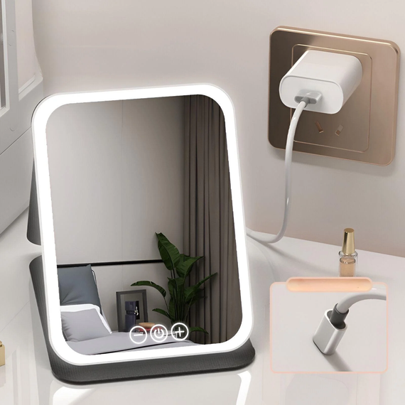 Зеркало для макияжа Lighted makeup mirror с LED подсветкой, складное, сенсорное управление, Type-C, с регулировкой яркости | Зображення 2