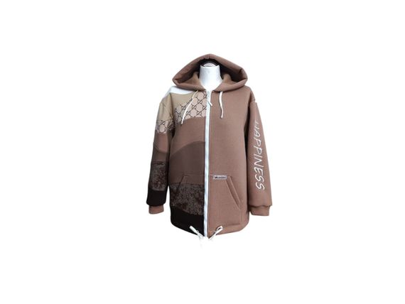 Худі Жіночий колор-блок коричневий зимовий толстовка футер тринитка з начосом 50-54 | Зображення 1