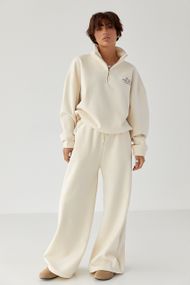 Утеплений спортивний костюм із штанами палаццо та світшотом - кремовий цвет, L/XL (є розміри)