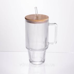 Кружка скляна з кришкою і трубочкою 750 (мл) HP-19-48