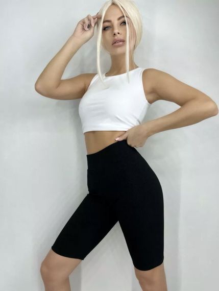 Женские шорты-велосипедки в рубчик стрейчевые бесшовные SSH711 цвет черный, размер onesize 40/46 | Зображення 4