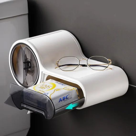 Тримач для туалетного паперу, Білий / Клейкий настінний утримувач для паперу | Зображення 6