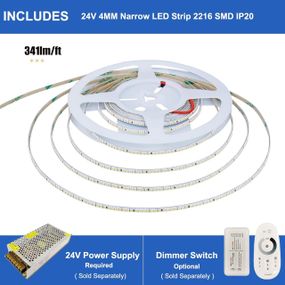 Світлодіодна стрічка JOYLIT 4мм, 24V, 5м, 5500 Лм, CRI 90+, 1750 LED, 3000K, LED лента для меблів, полиць
