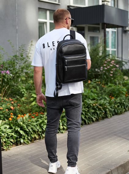 Городской мужской рюкзак из натуральной кожи 41х30х17, сумка для ноутбука и документов, черный | Зображення 6