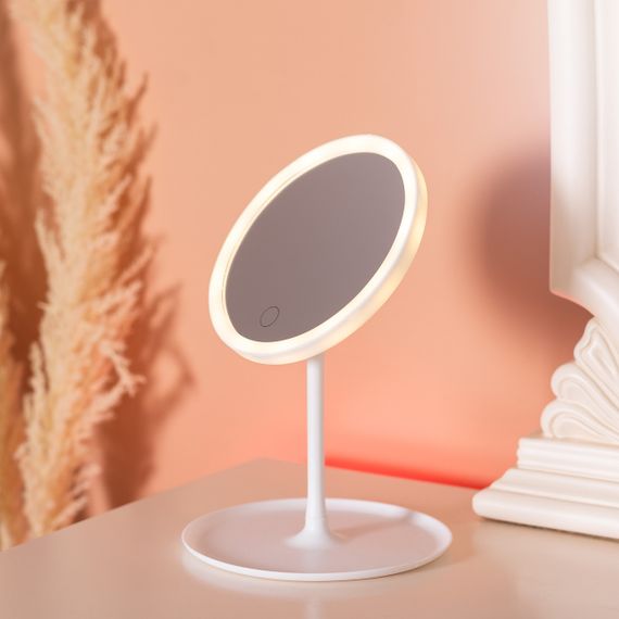 Дзеркало з підсвічуванням кругле настільне кругле косметичне Ø15.3 см дзеркало для макіяжу косметичне Біле | Зображення 5