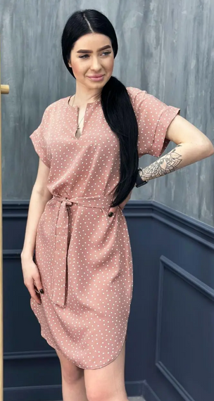 Женское летнее платье в горошек с коротким рукавом GF509250 размер 42/44, цвет мокко | Зображення 1